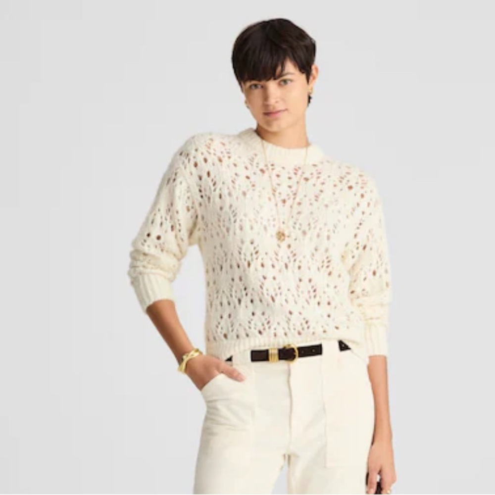 Madewell Cream Open-Weave Crewneck Sweater